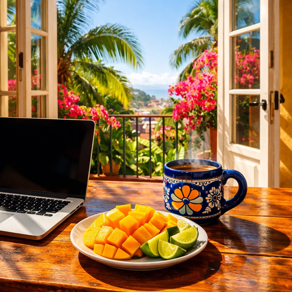 Digital nomad workspace in a sunny Old Town flat, the smart way to rent apartments in Puerto Vallarta.