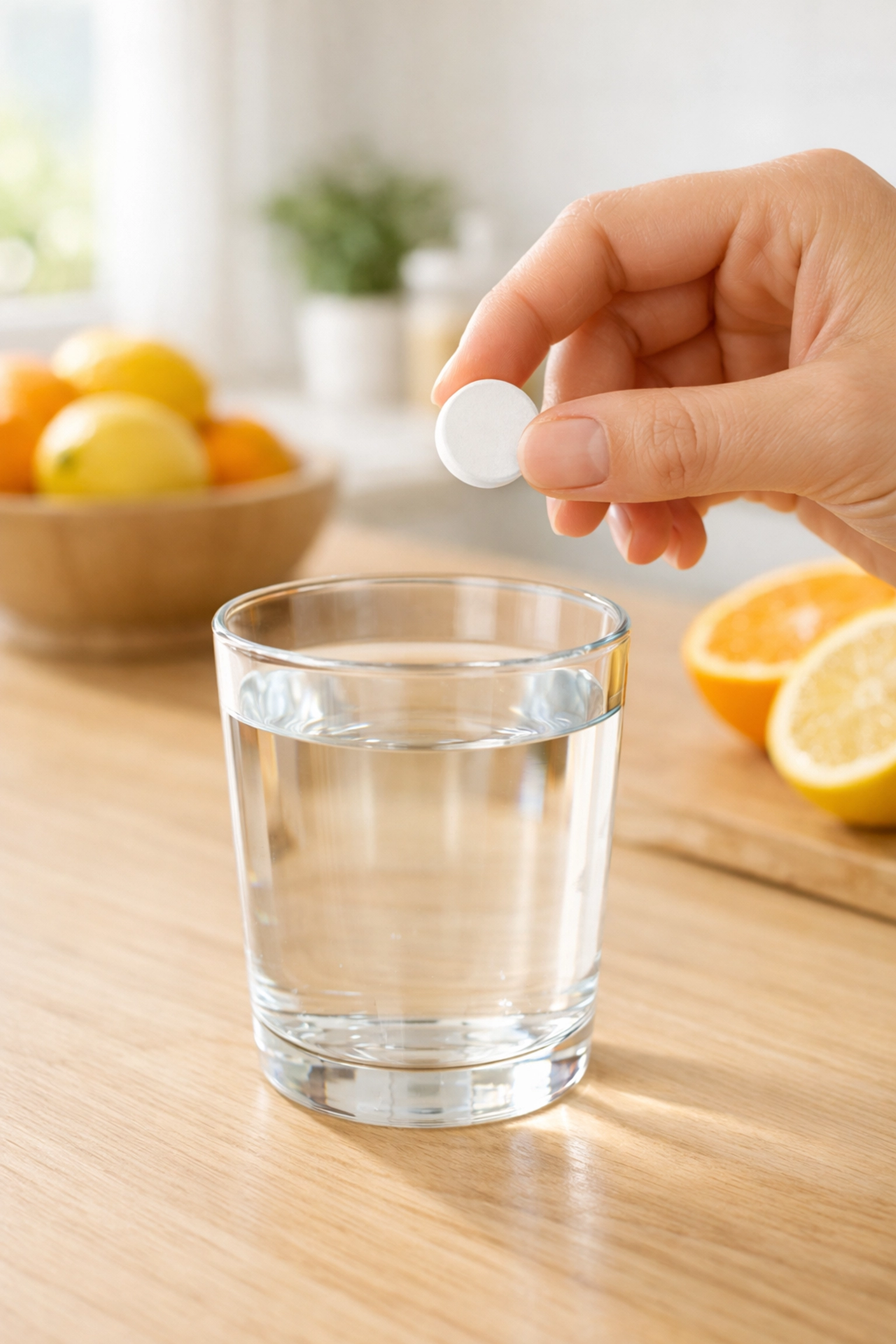 A person taking an oral weight loss medication pill as part of a daily health routine.