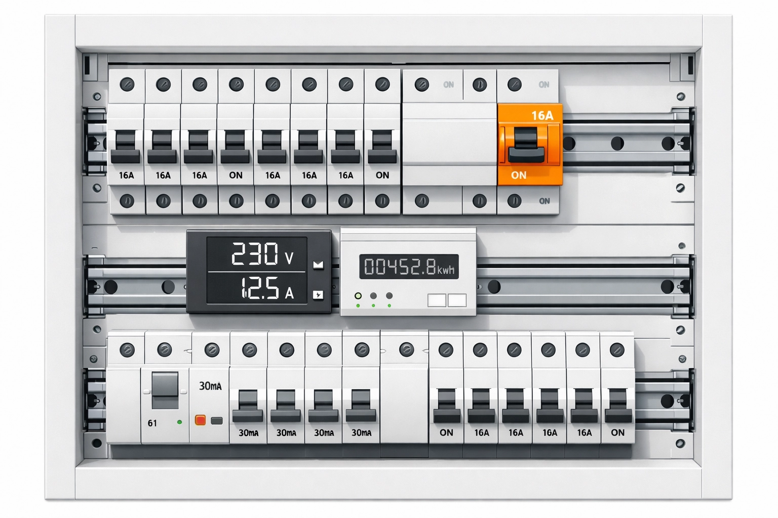 Moderner Sicherungskasten mit smarter Elektrotechnik für sichere Gebäudeinstallationen in Wien.
