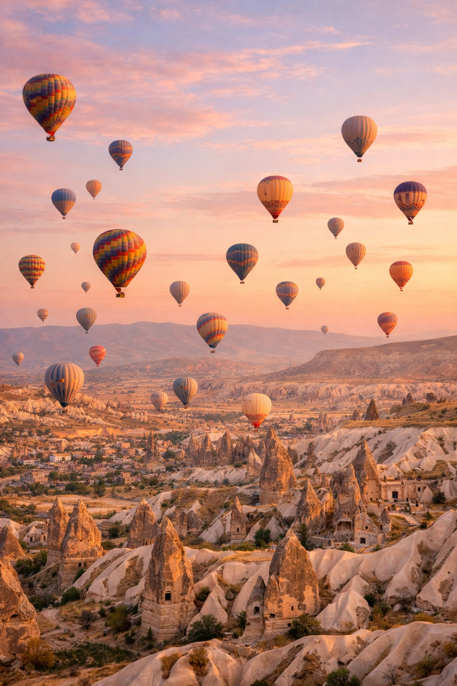 The Ultimate Guide to the World's Most Instagrammable Places: 25 Iconic Spots Every Photographer Must Visit 3 Hot air balloons floating over Cappadocia Turkey fairy chimneys at sunrise