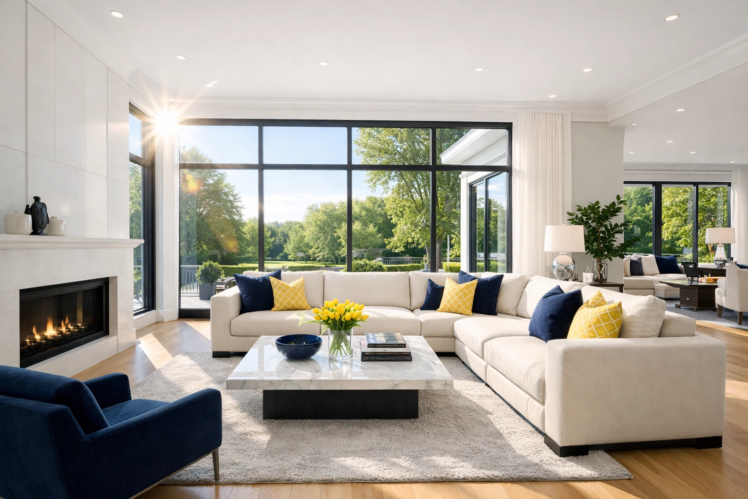 Pristine living room in a modern Waltham home after professional bi-weekly cleaning Waltham for fresh indoor air.