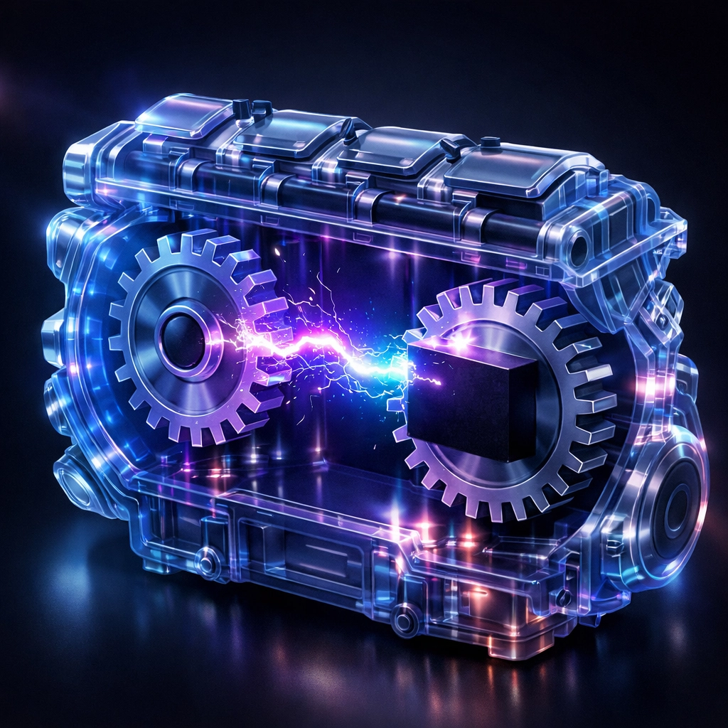 Abstract illustration of a glowing engine representing executive dysfunction and neurodivergent task initiation.