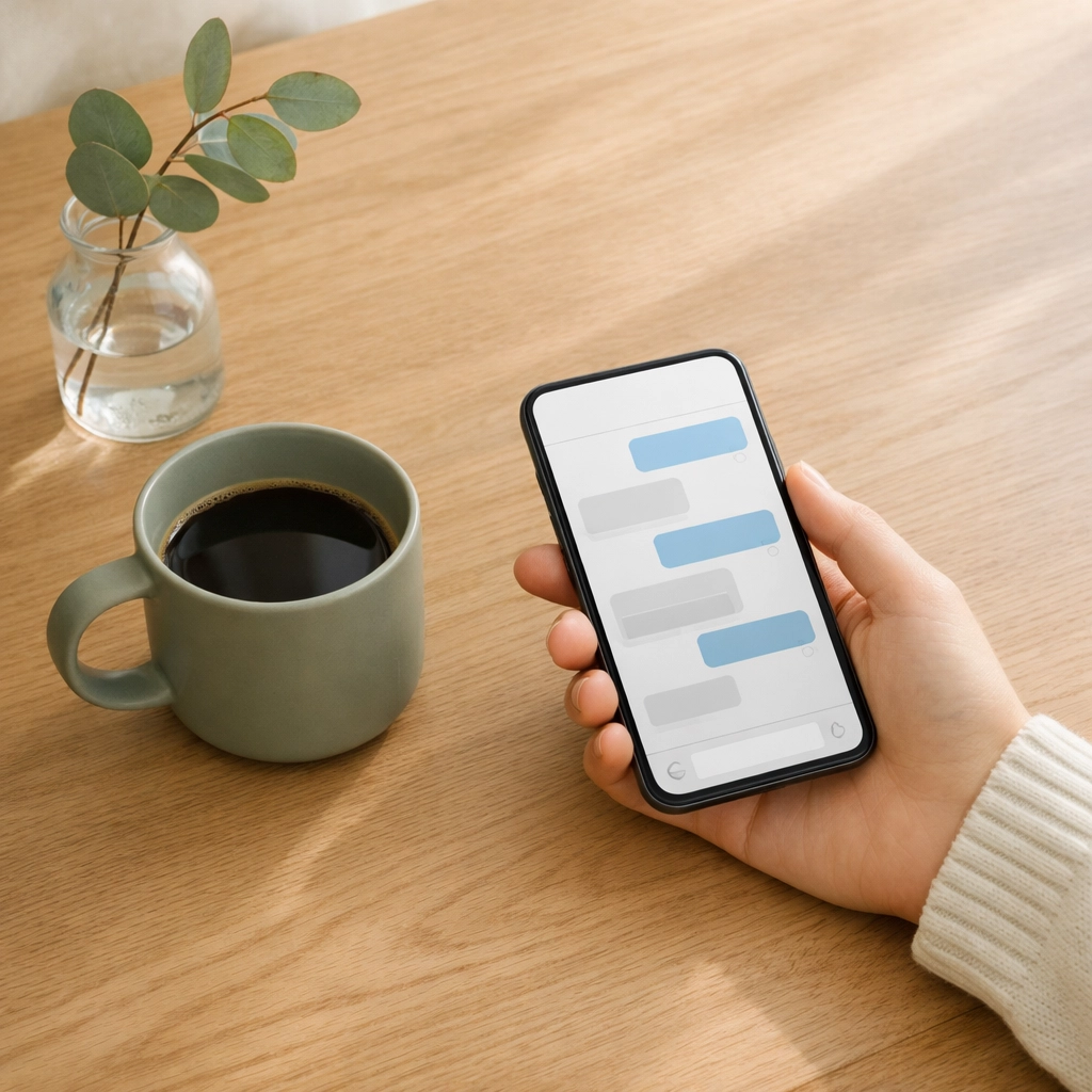 Guest receiving automated SMS messages on a smartphone via a modern hotel pms platform.