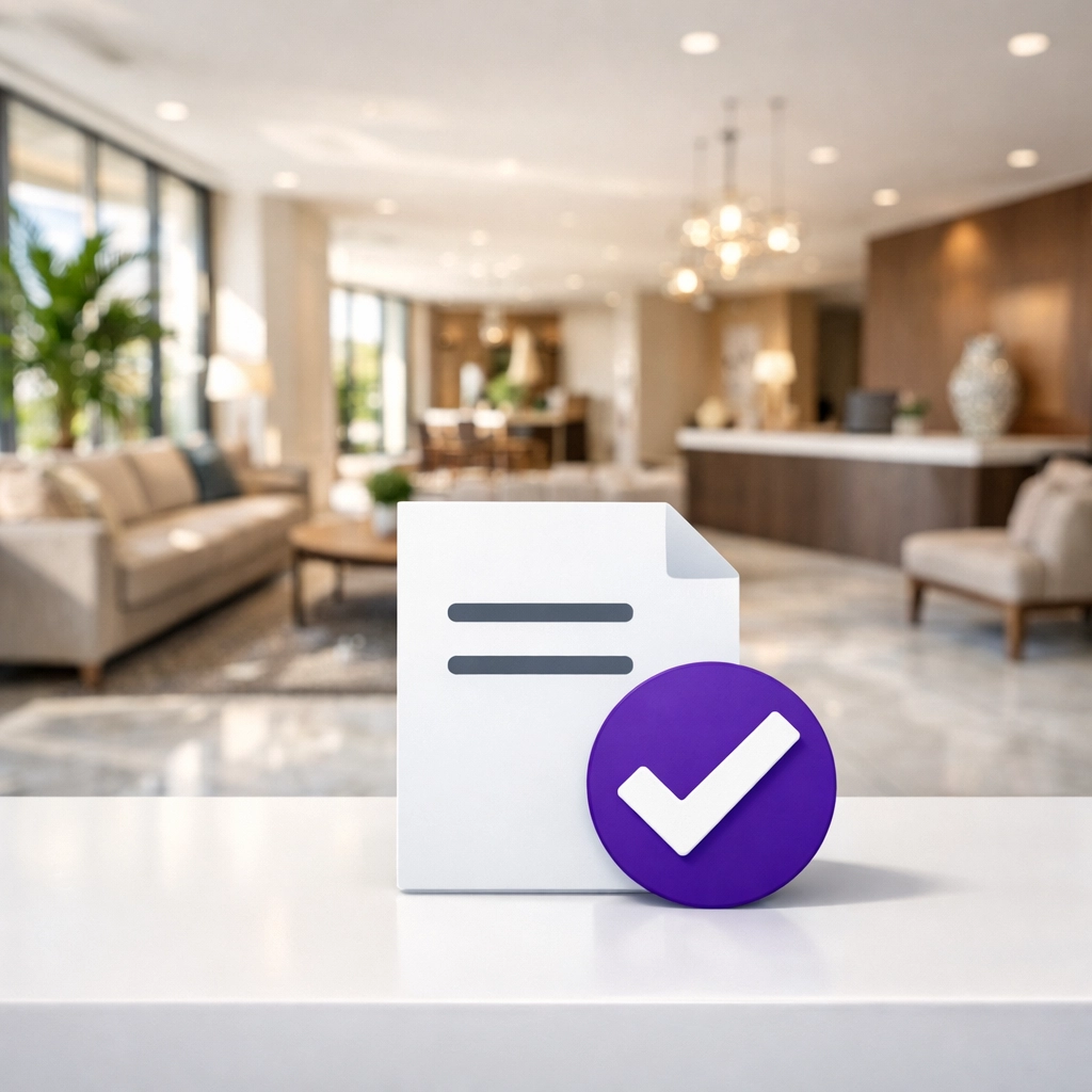 Verified fire risk assessment checklist in a luxury Essex residential lobby.