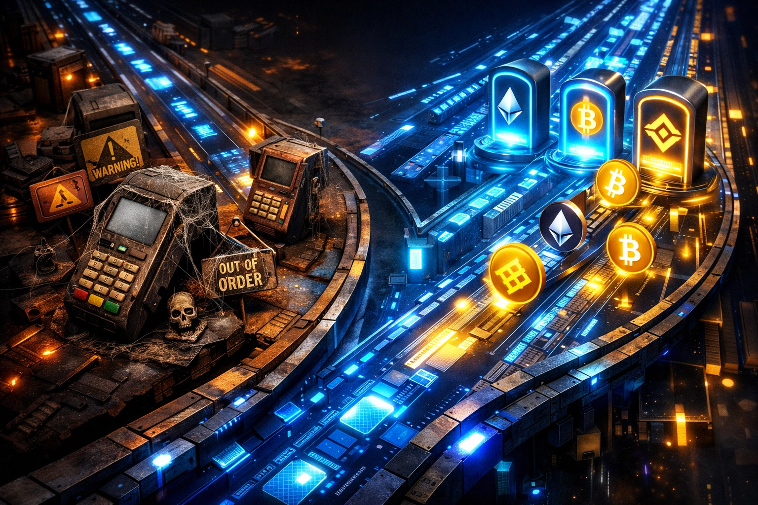 Traditional payment terminals versus modern Web3 blockchain payment infrastructure comparison