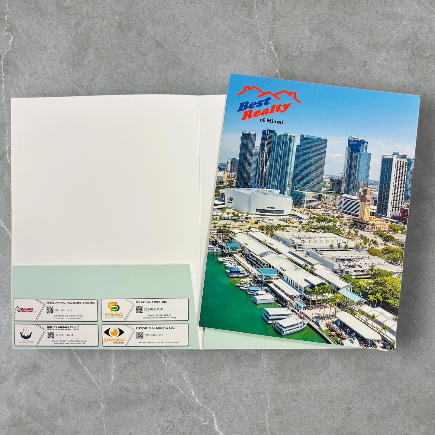 Custom real estate presentation folder for Best Realty of Miami