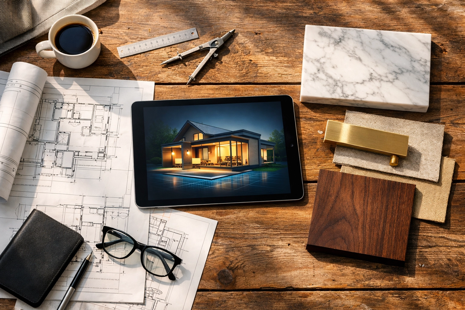 Architectural blueprints and materials for home renovations in North London.