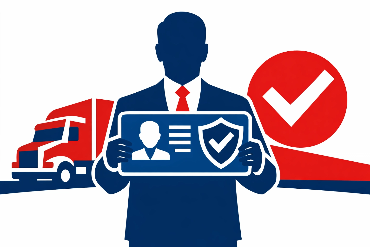 Certified driver trainer with RADAT accreditation ID card and HGV silhouette for Driver CPC training.