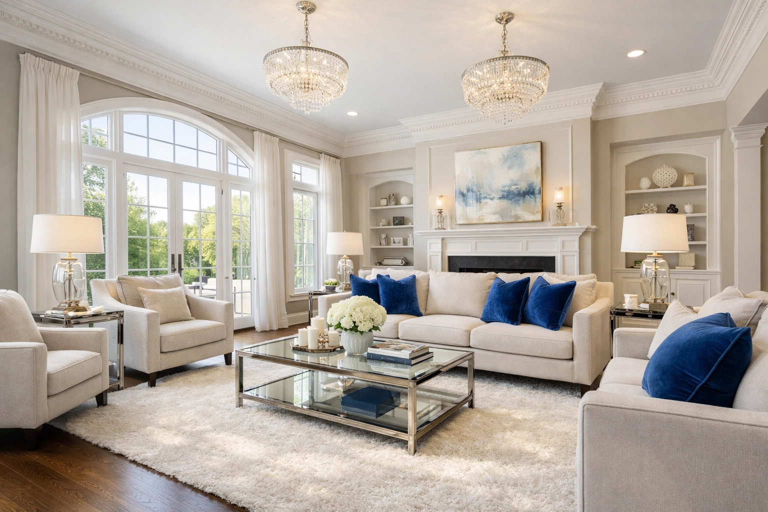 A pristine, professionally cleaned luxury living room in Westford ready for guests and family relaxation.