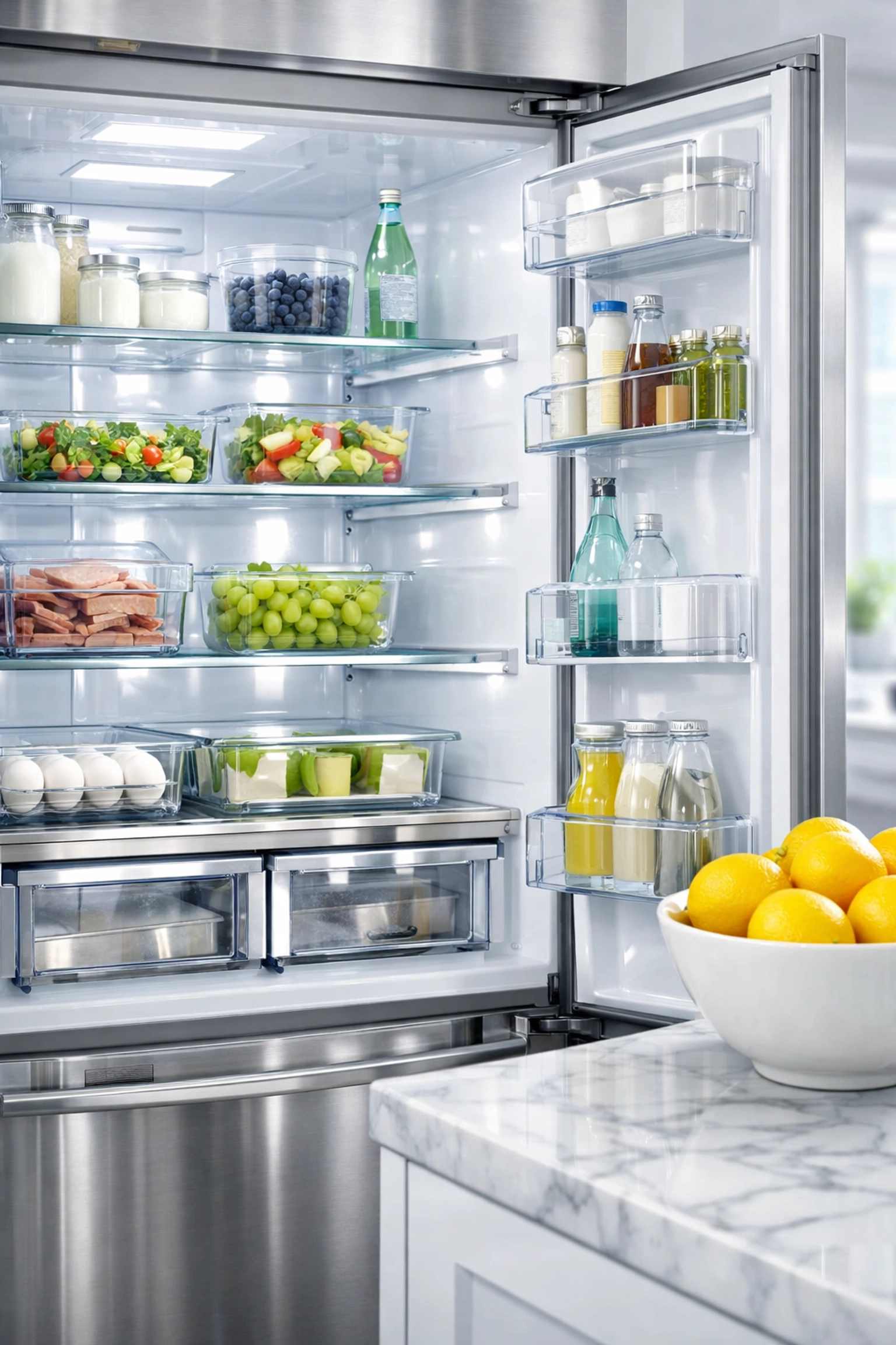 Sparkling clean refrigerator interior in a Kendall Square apartment during a move-out cleaning Cambridge service.