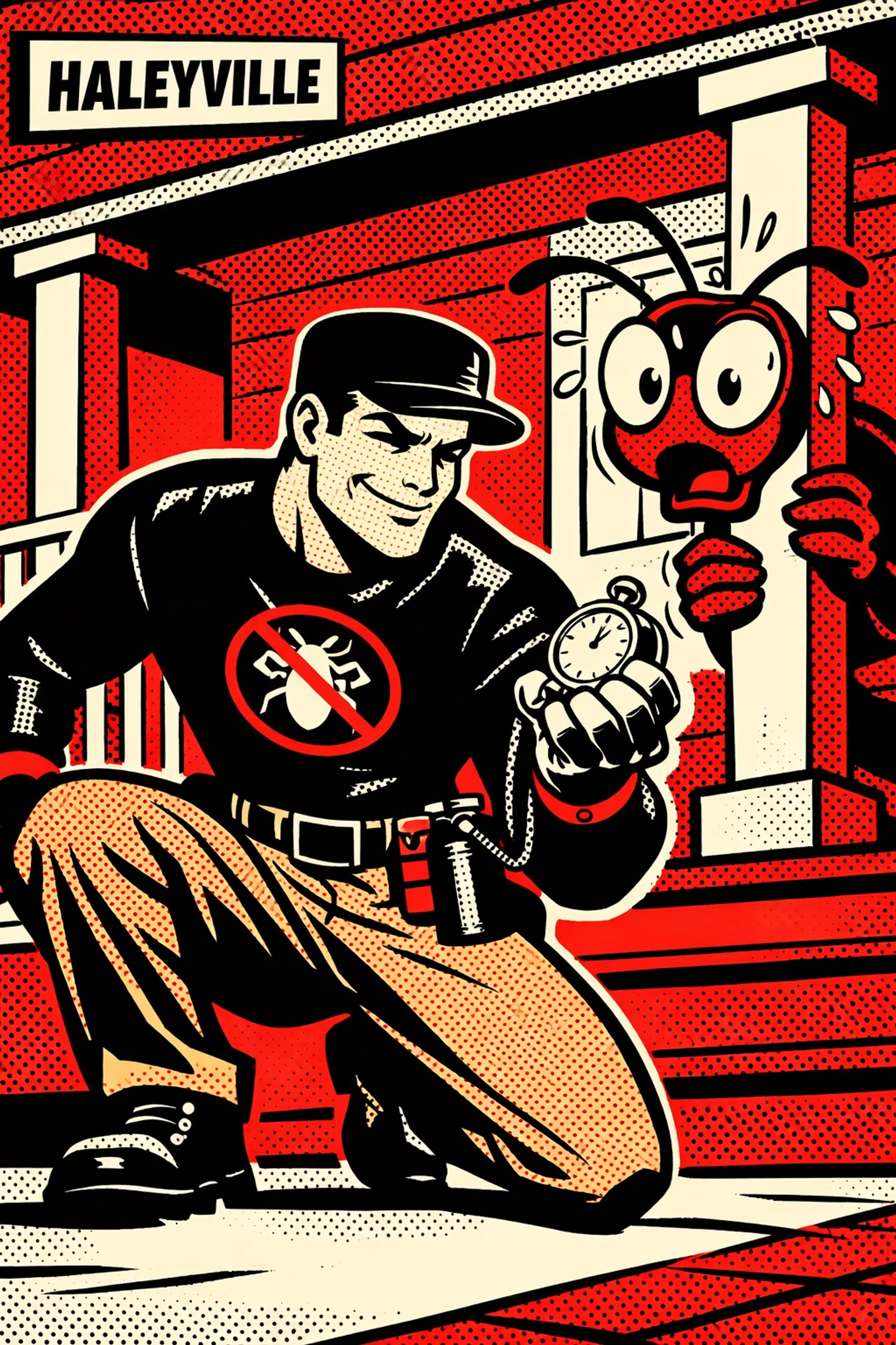 Punctual Pest X technician arriving for pest control in Haleyville AL, scaring away household ants.