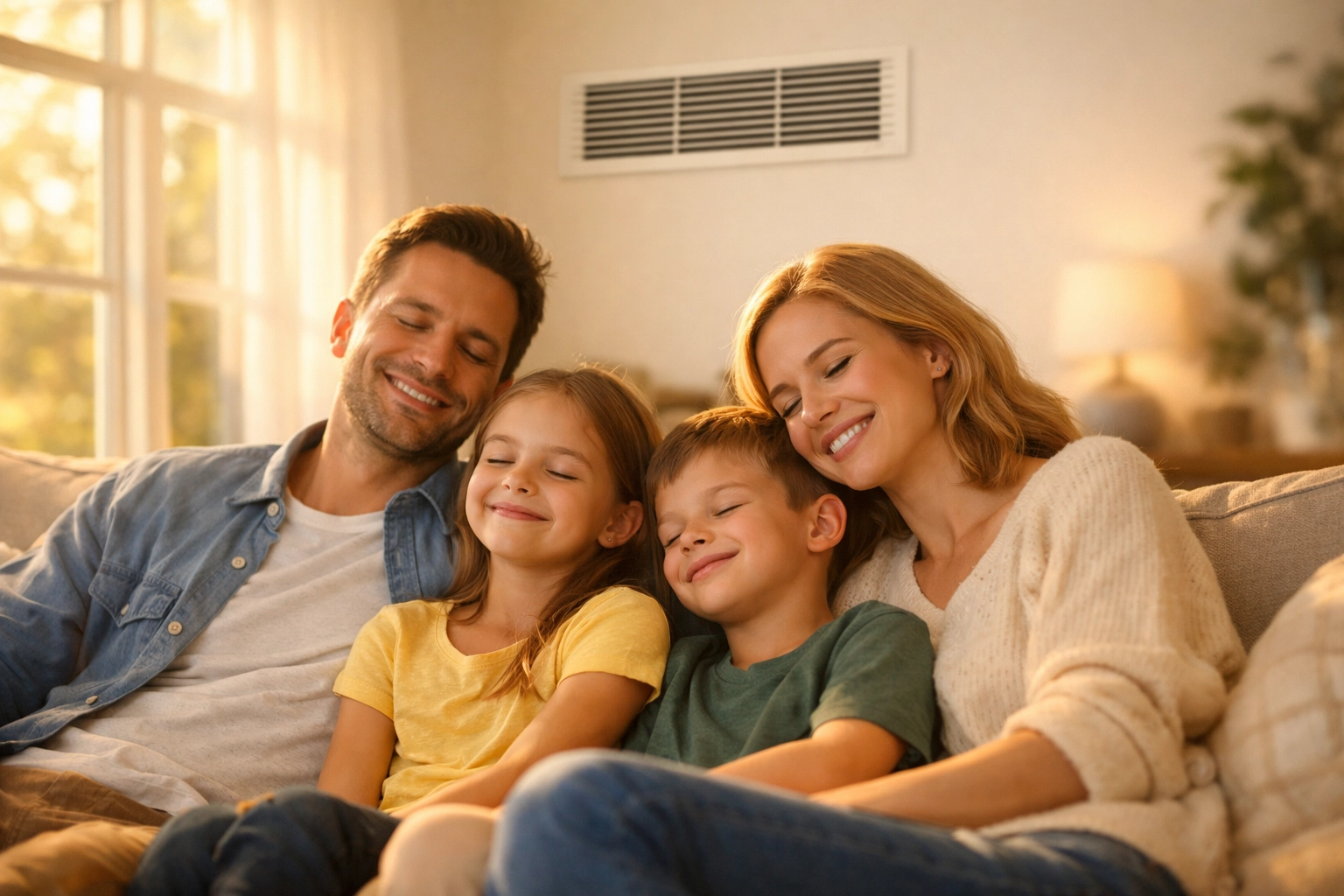 Family enjoying improved indoor air quality after professional duct cleaning
