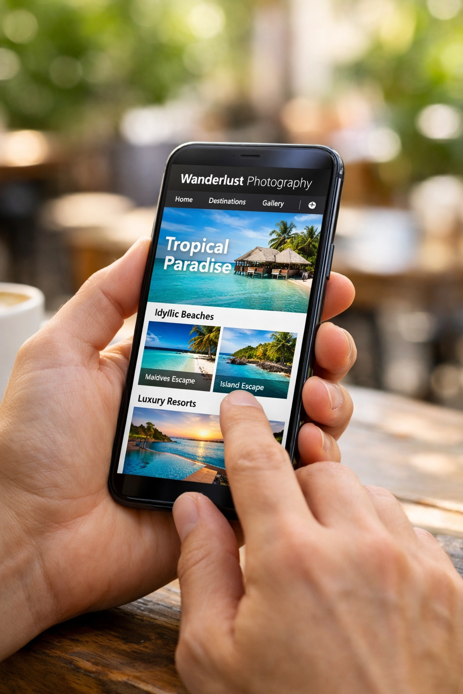 Fast-loading photography portfolio on a mobile device, showing the benefits of image compression for SEO.