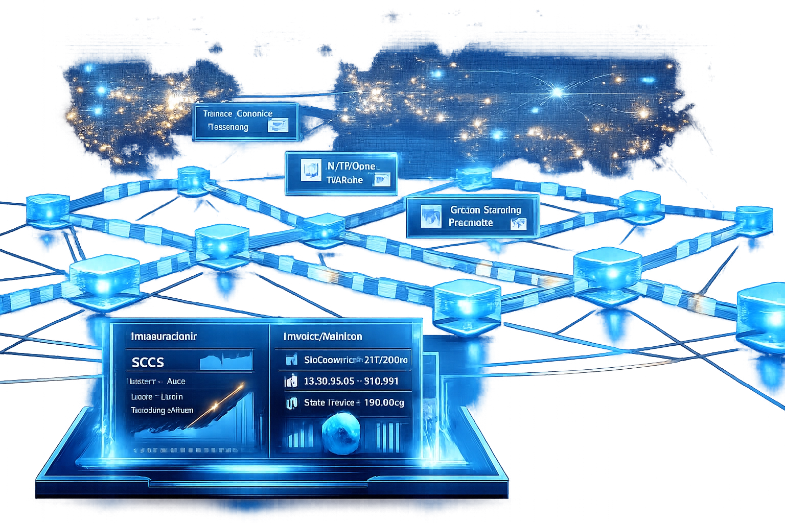 Decentralized blockchain network showing transparent global transaction tracking and real-time impact metrics