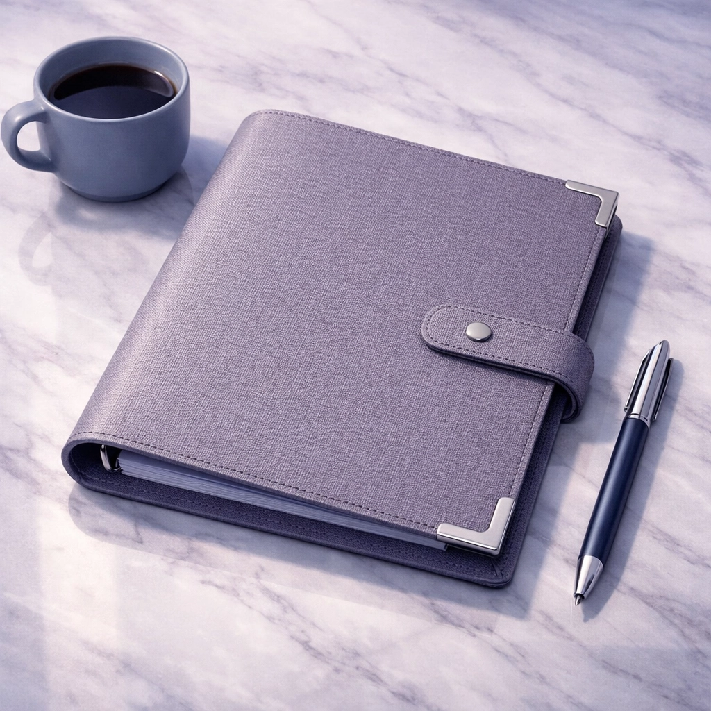 Sophisticated linen binder representing a personalized chore menu for structured adult living.