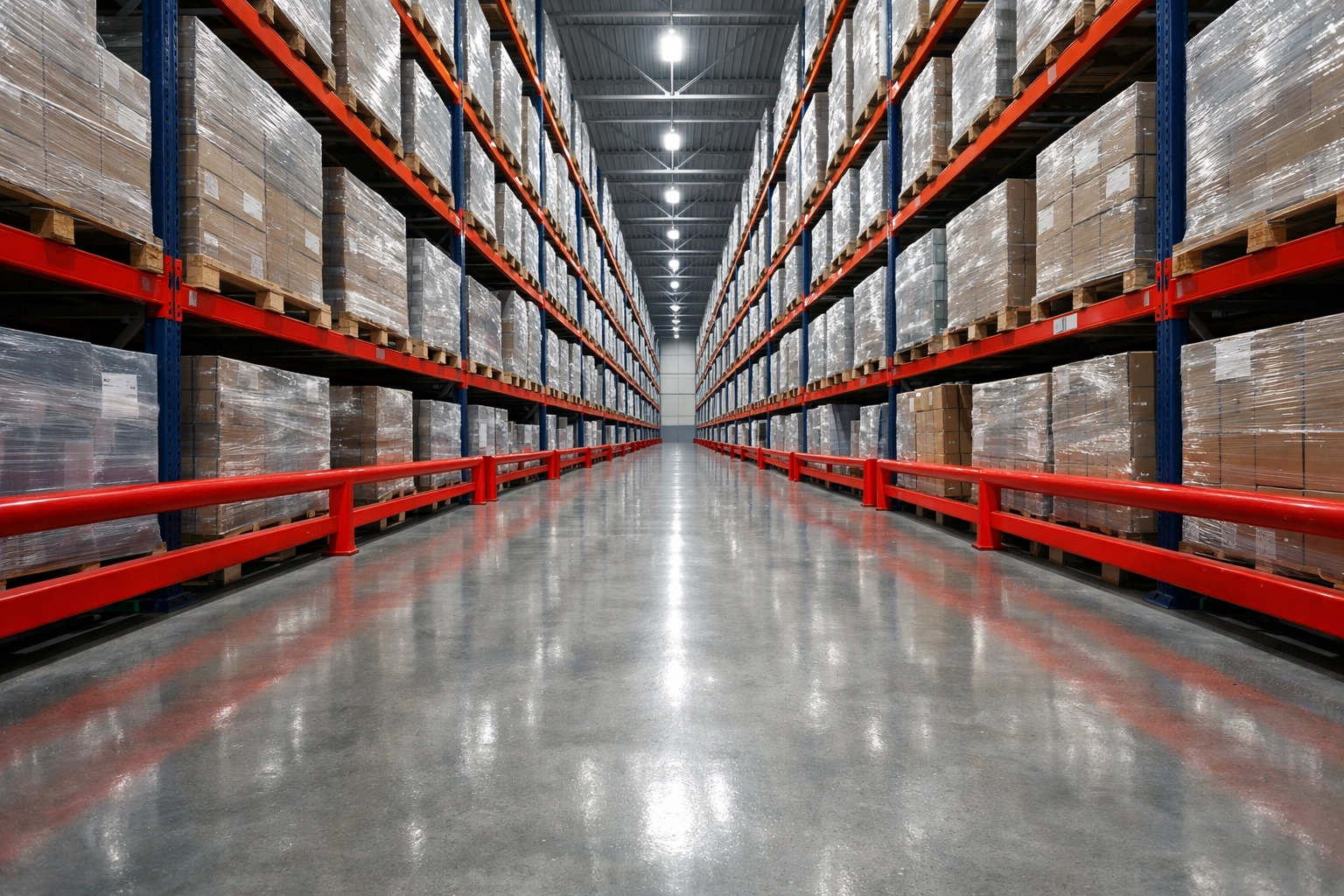 Modern warehouse and fulfilment facility showing organized industrial storage shelves in Hertford.
