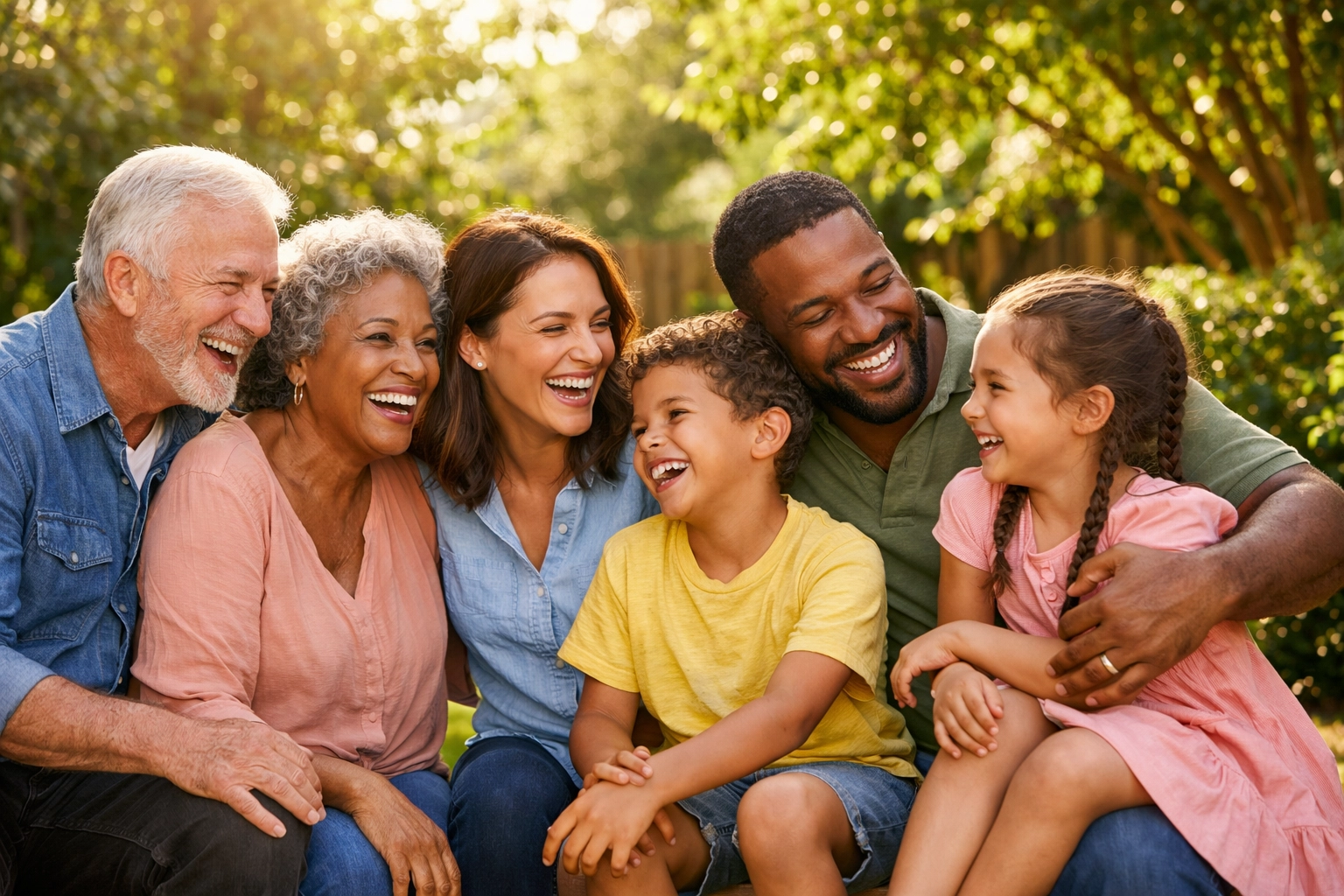 Multi-generational family sharing joy, showing bona fide evidence for a family-based green card.