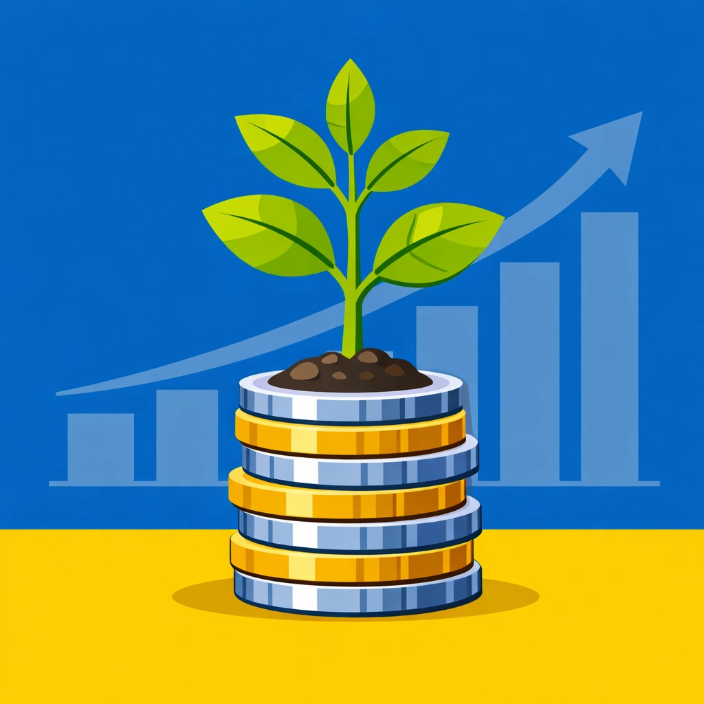 Illustration of a growing plant and coins symbolizing long-term wealth and tax planning.