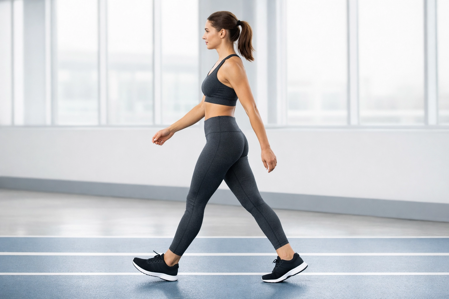 Athlete performing an active recovery walk on a track to improve circulation and muscle repair.