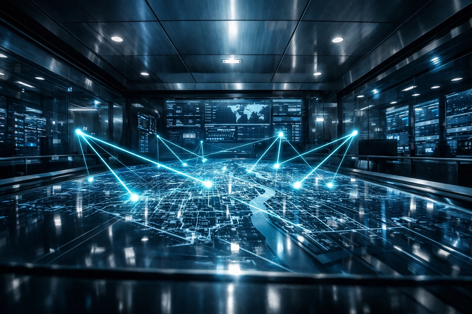 A glowing digital map tracking local business visibility and directory information accuracy in real-time.