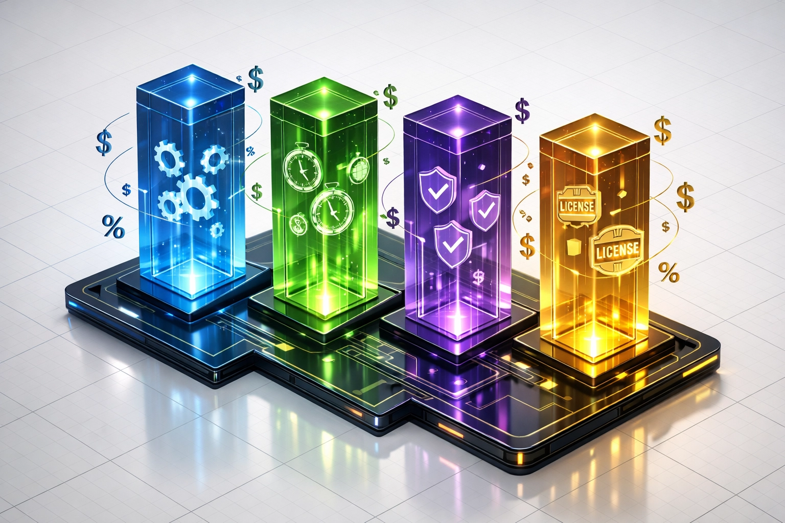 Four-pillar ServiceNow ITOM ROI framework showing automation, MTTR, incident prevention, and ITAM value streams