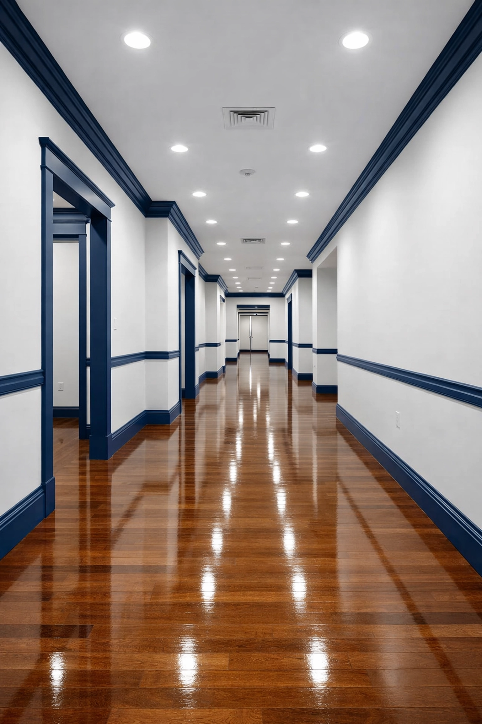 A sparkling clean office hallway showing the results of expert post construction cleaning and commercial cleaning Westford.