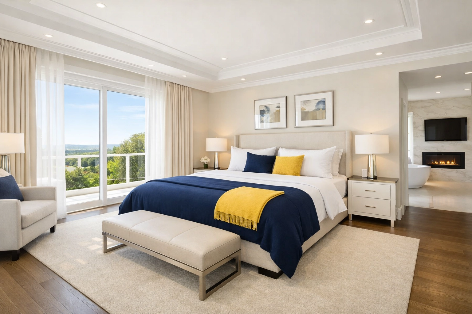 Clean and serene master bedroom in Pepperell MA, showing results of regular weekly house cleaning Pepperell MA.