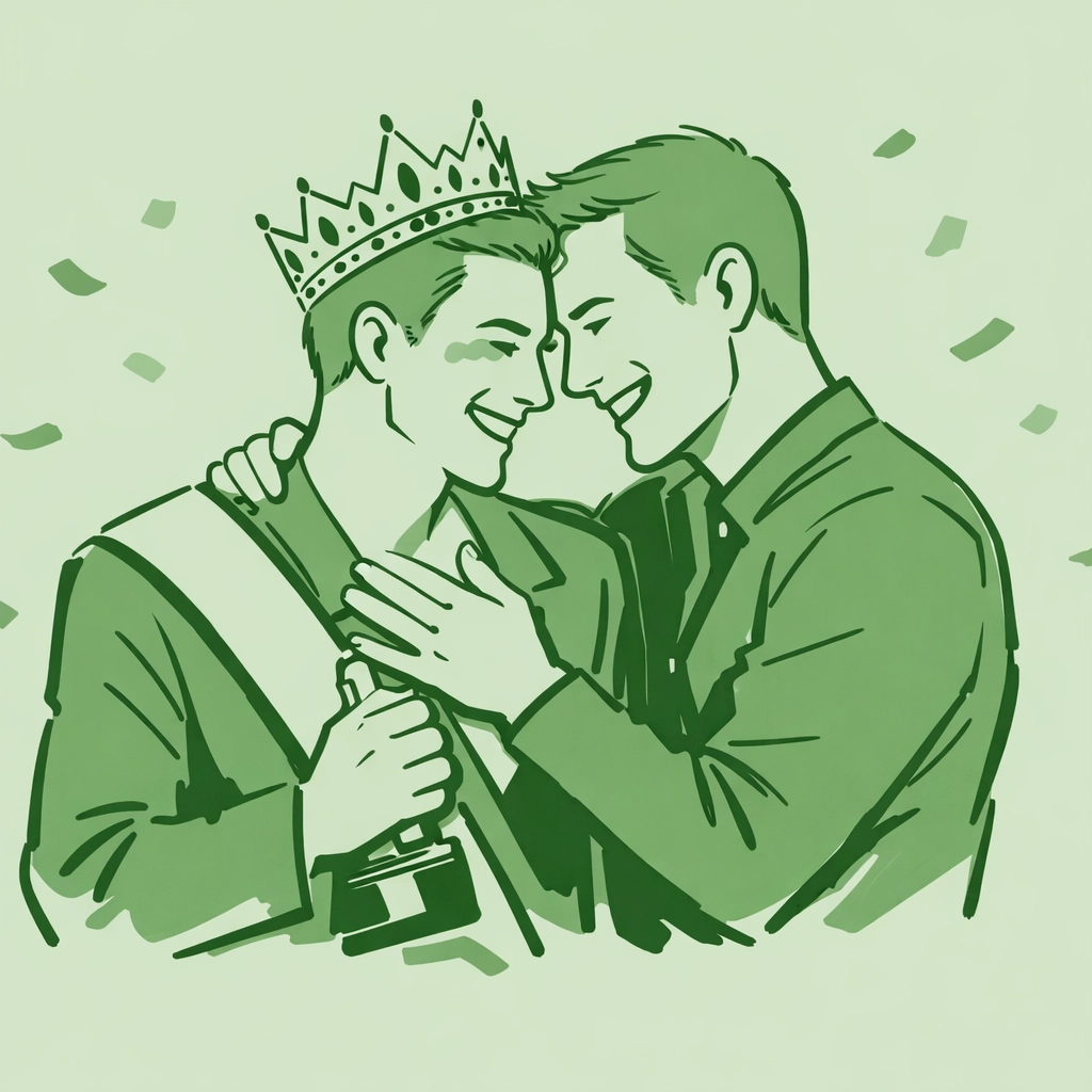 Drag pageant winner crowned with trophy celebrating victory on stage