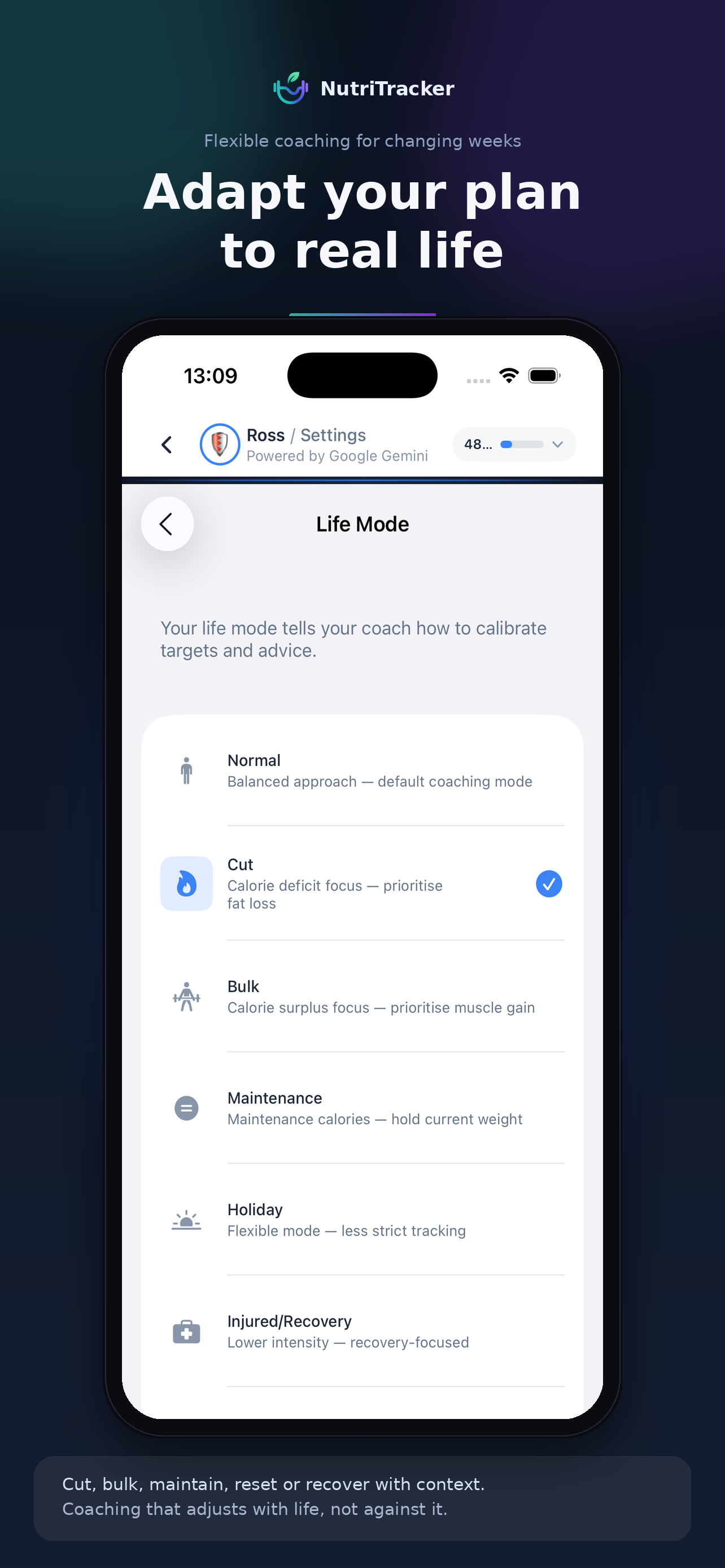NutriTracker Life Mode settings