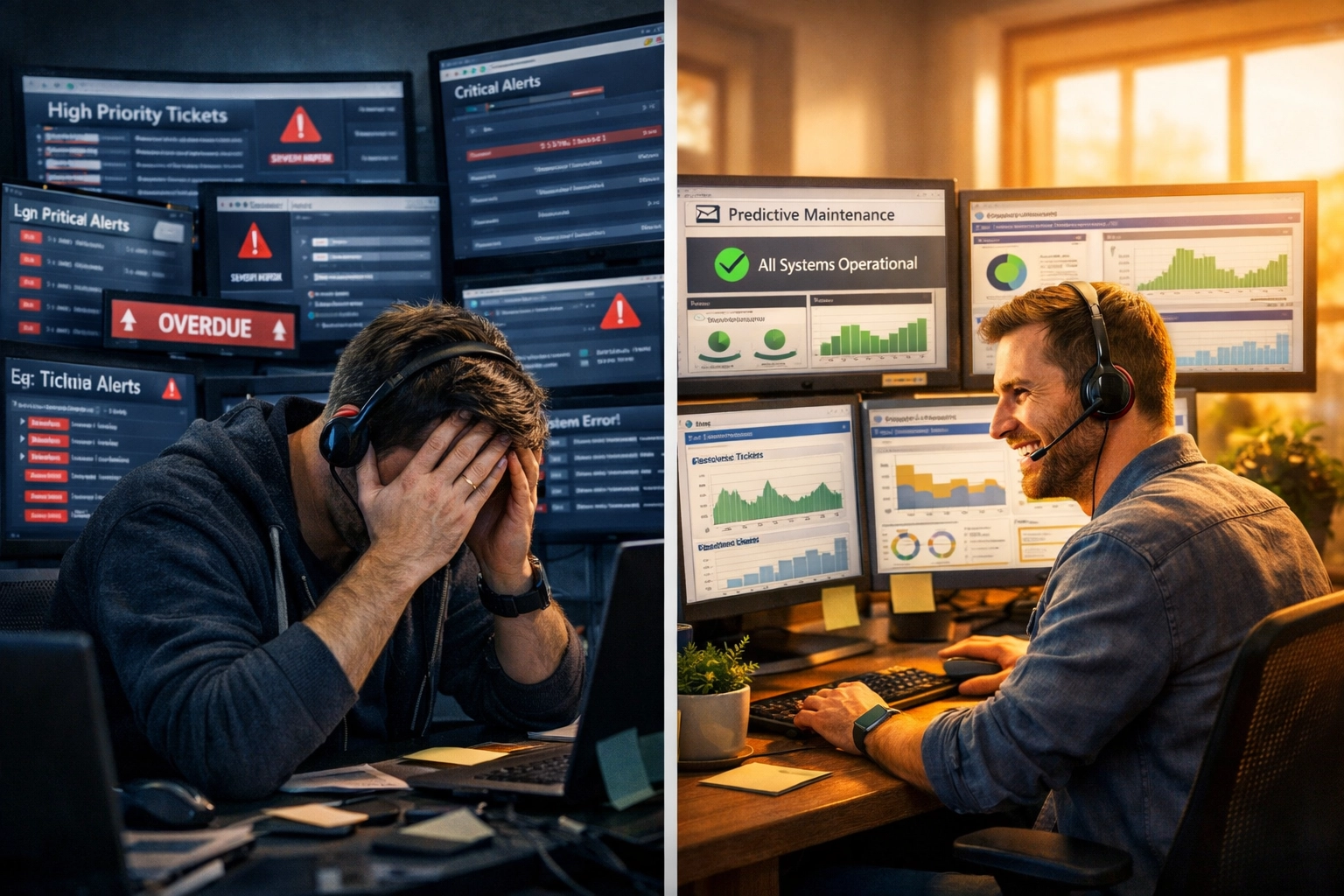 Before and after: MSP operations transformed from chaotic ticket queues to organized AI-powered management