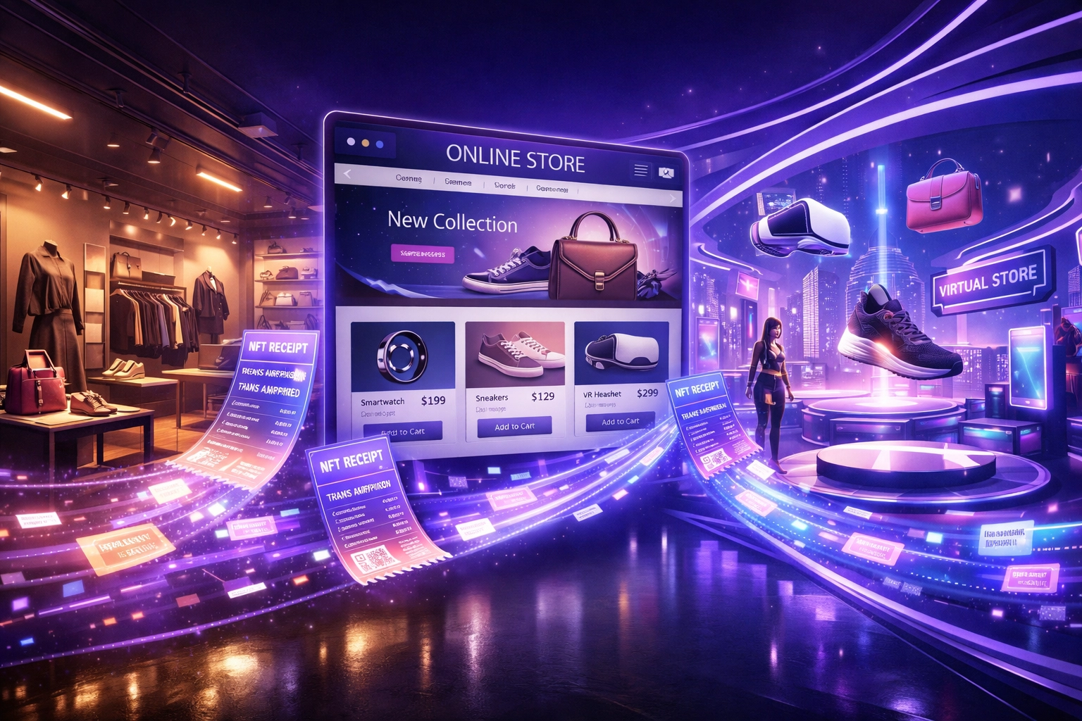 Omnichannel crypto payments connecting physical store, online shop, and metaverse with NFT receipts