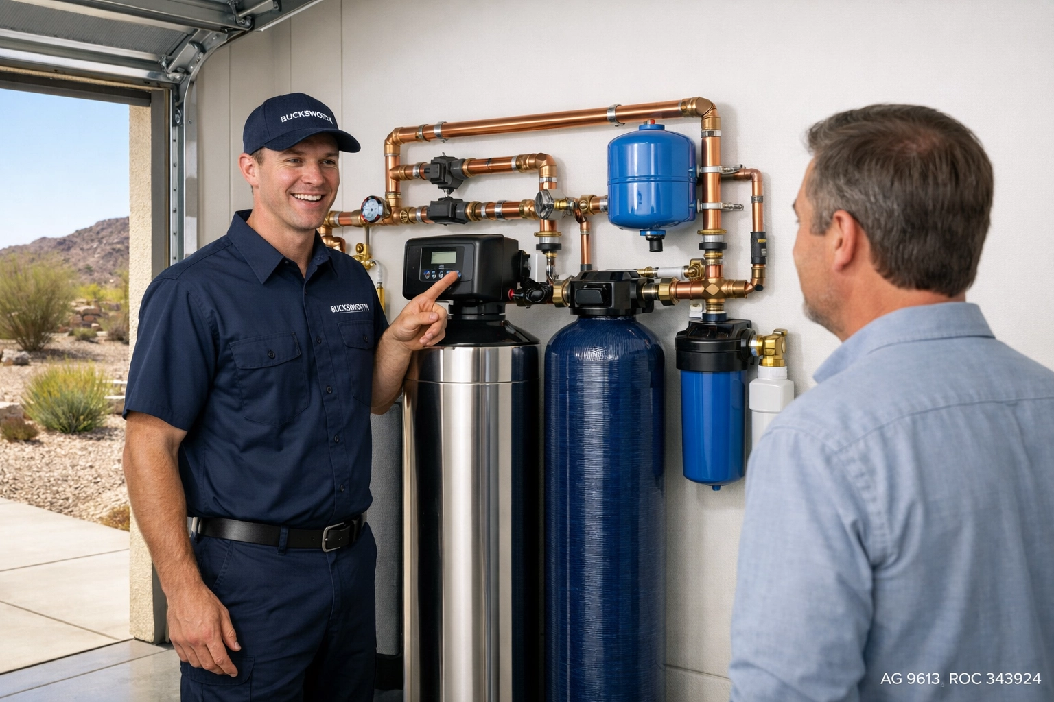 Professional whole-home water filtration system installation by Bucksworth in a North Central Phoenix home.
