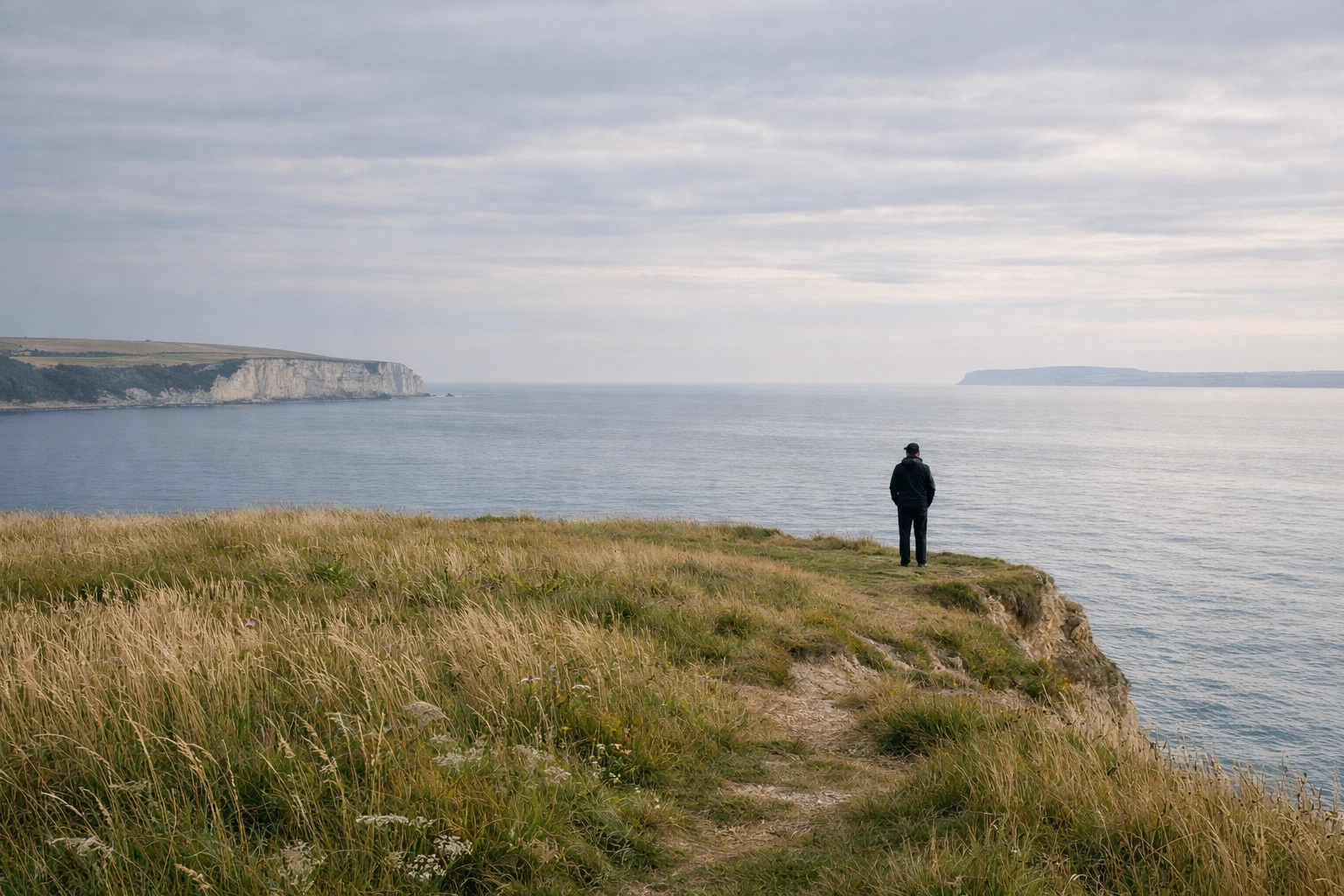 A peaceful UK coastal viewpoint looking out over the sea, an ideal and serene location for scattering ashes.