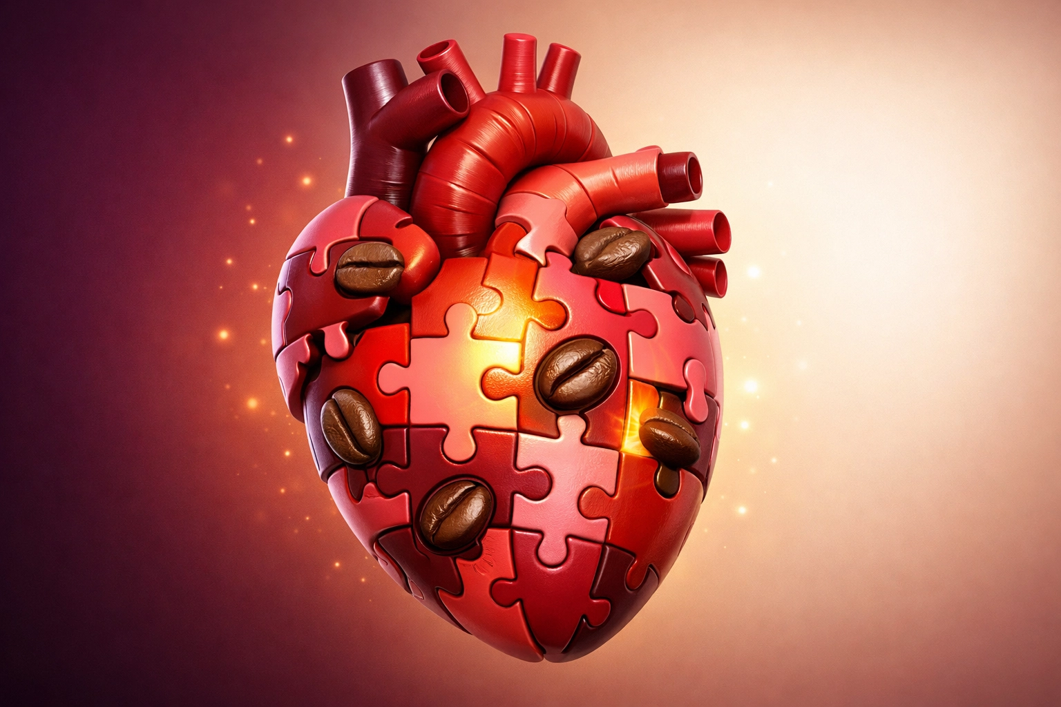 Coffee health benefits illustrated with heart and coffee beans showing cardiovascular wellness