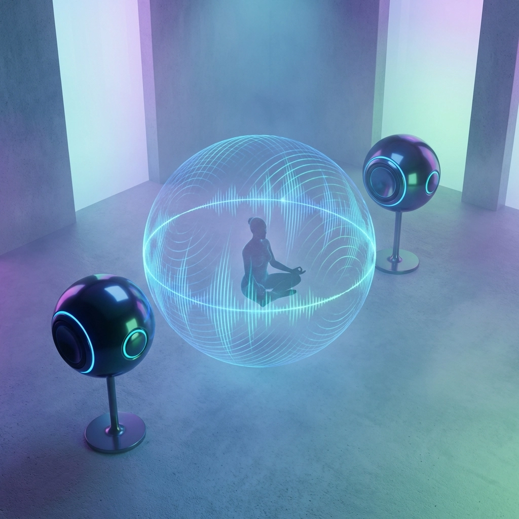 Grafik: Zwei Wellenkreise auf Wasser überlagern sich – Interferenzmuster als akustisches Hologramm