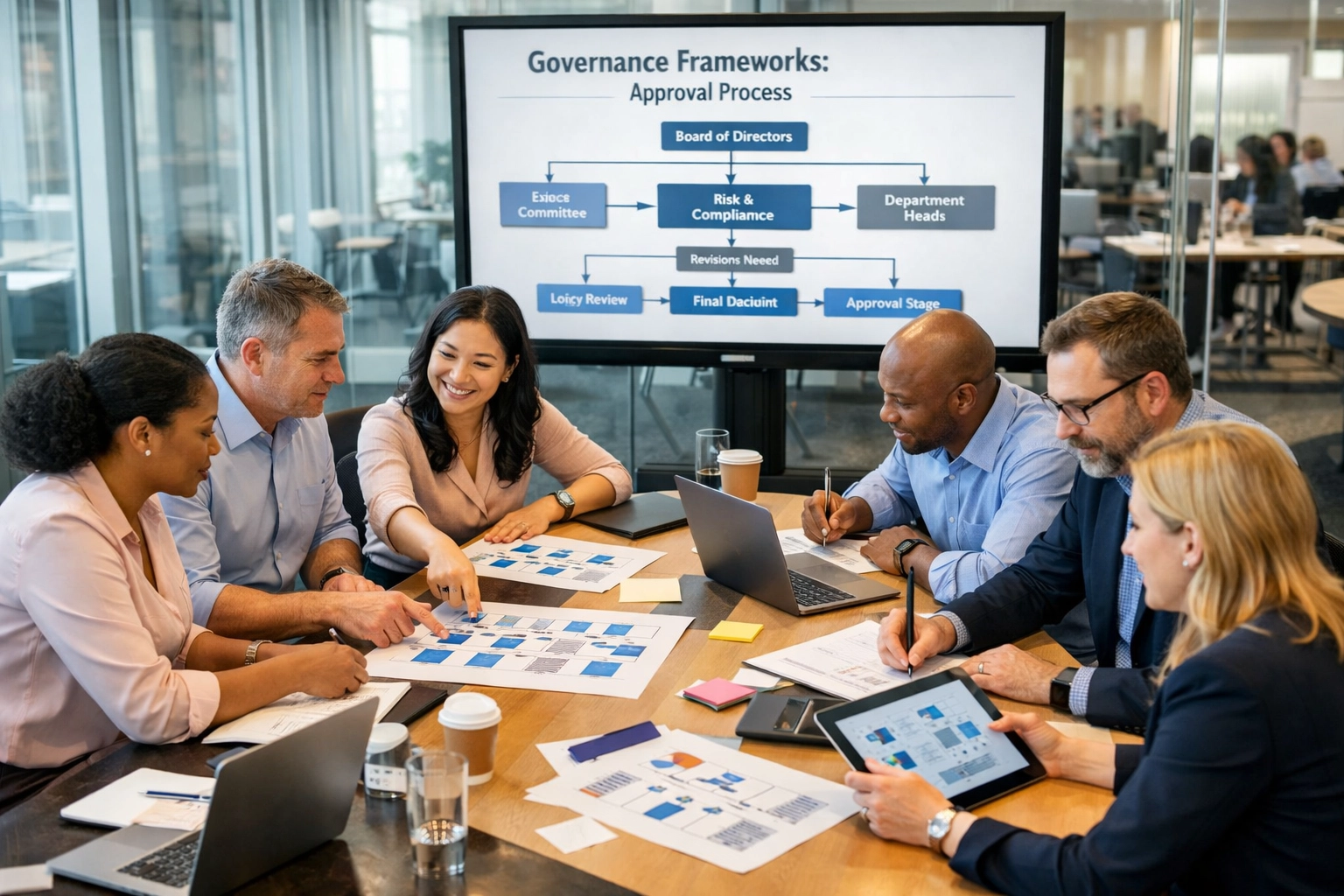 Corporate team training session on ServiceNow governance frameworks and approval workflows