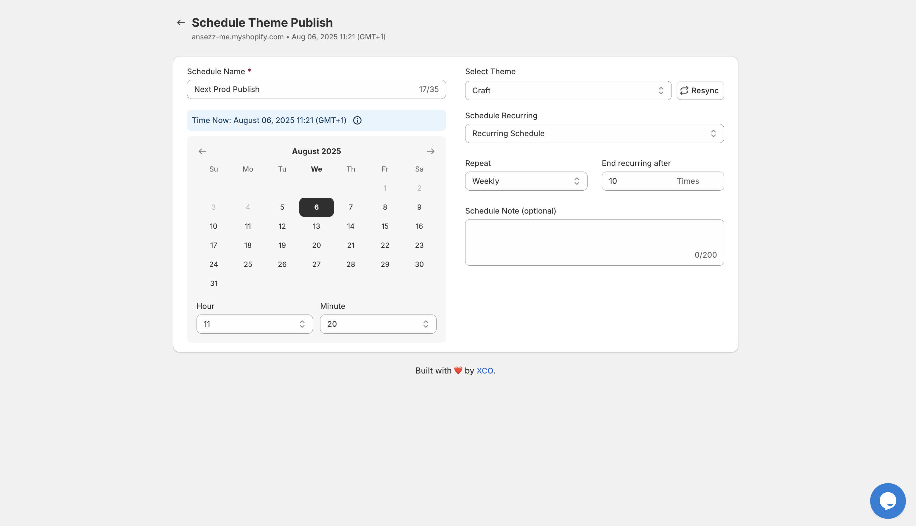 Shopify Theme Publishing Scheduler Interface