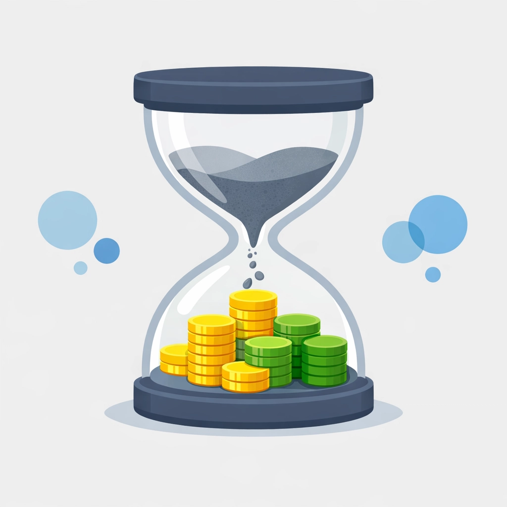 Hourglass converting time into wealth to help maximize tax refund through retirement savings.