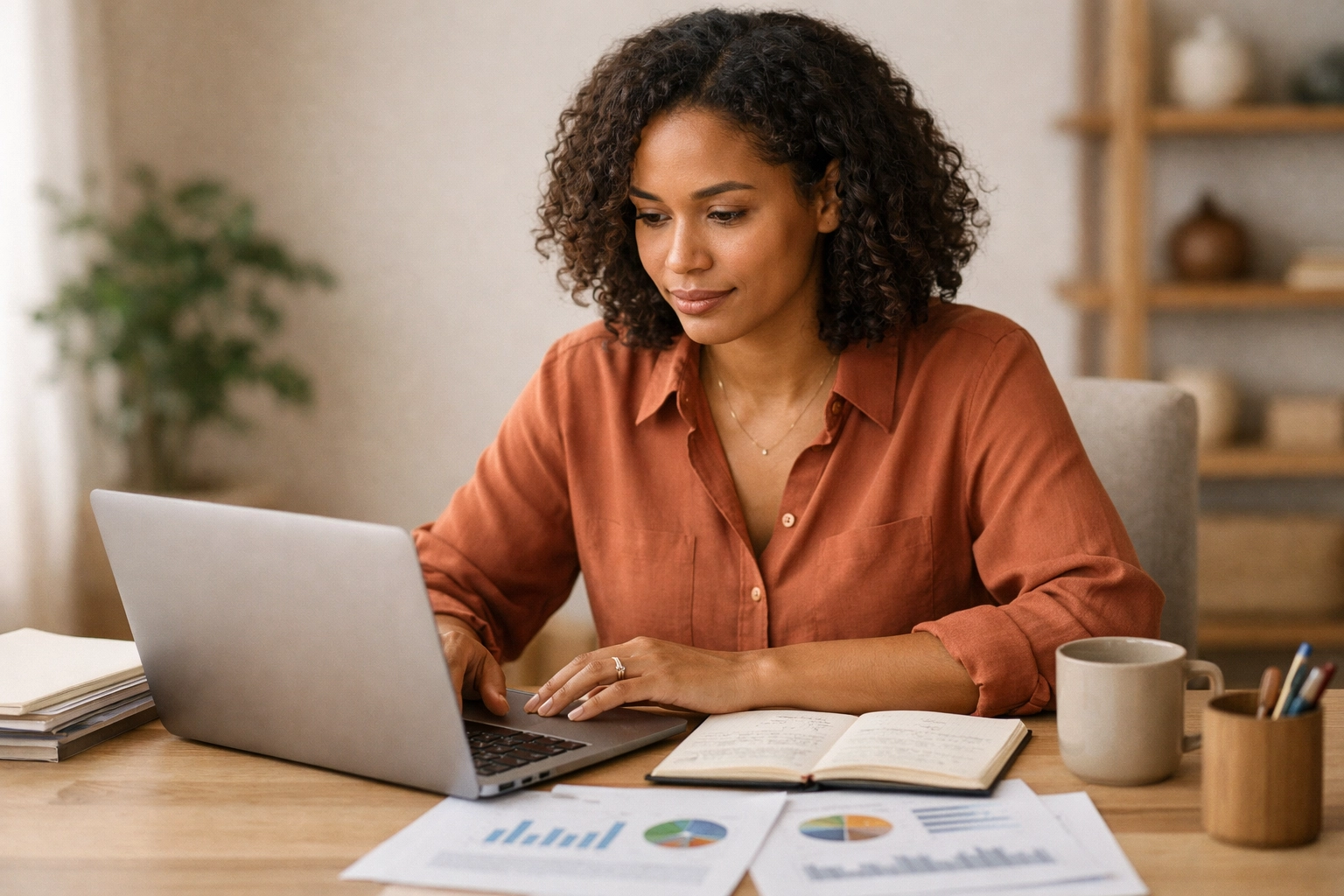 Business owner researching market salary data and compensation benchmarks