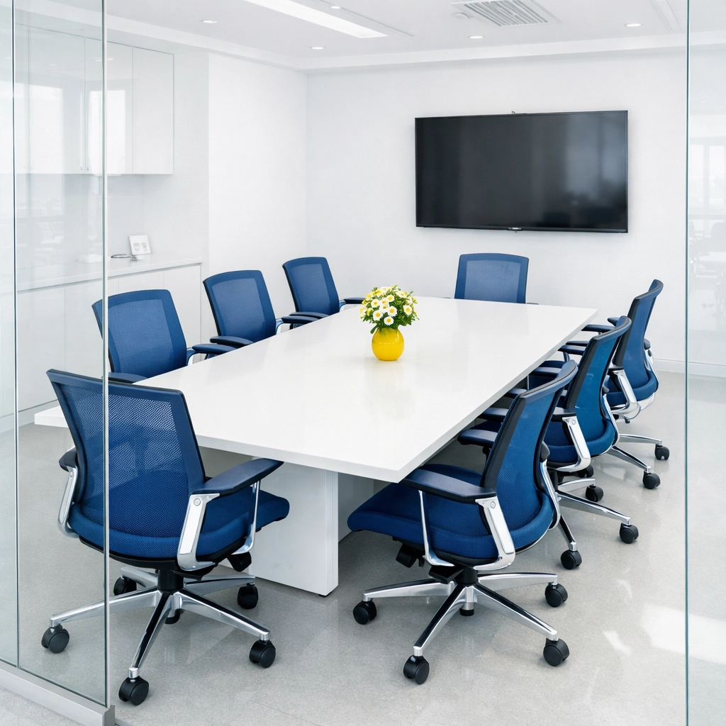 Clean minimalist conference room with a polished table and professional office atmosphere in Brewster.