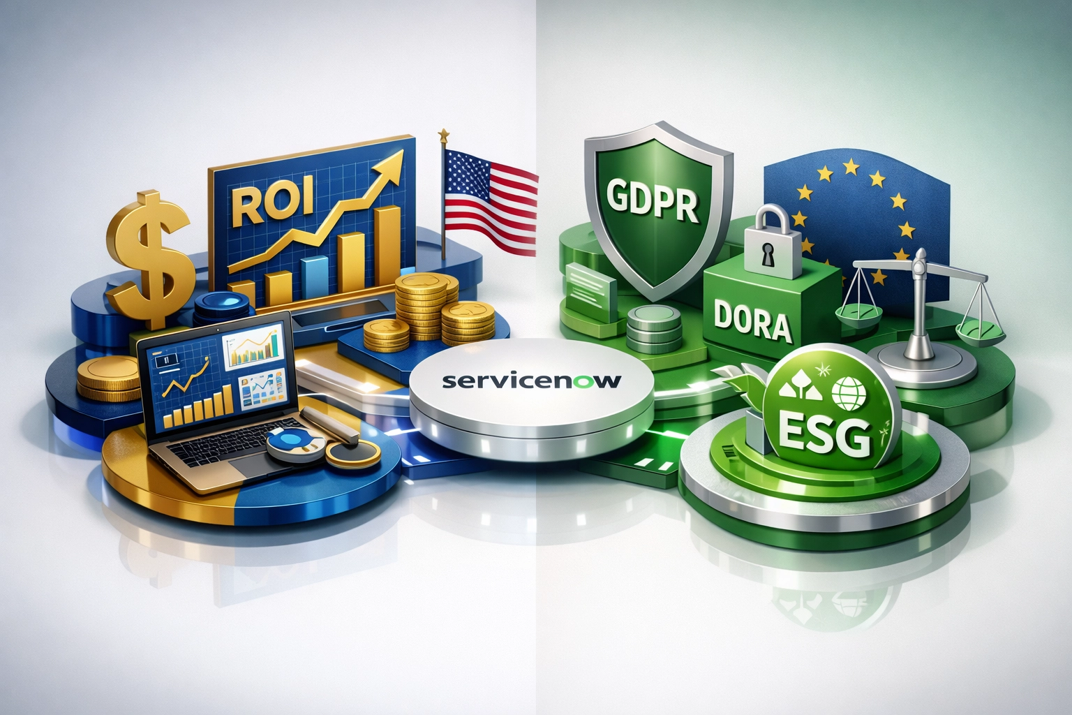 US ROI optimization versus EU DORA and GDPR compliance frameworks for ServiceNow ITAM implementation