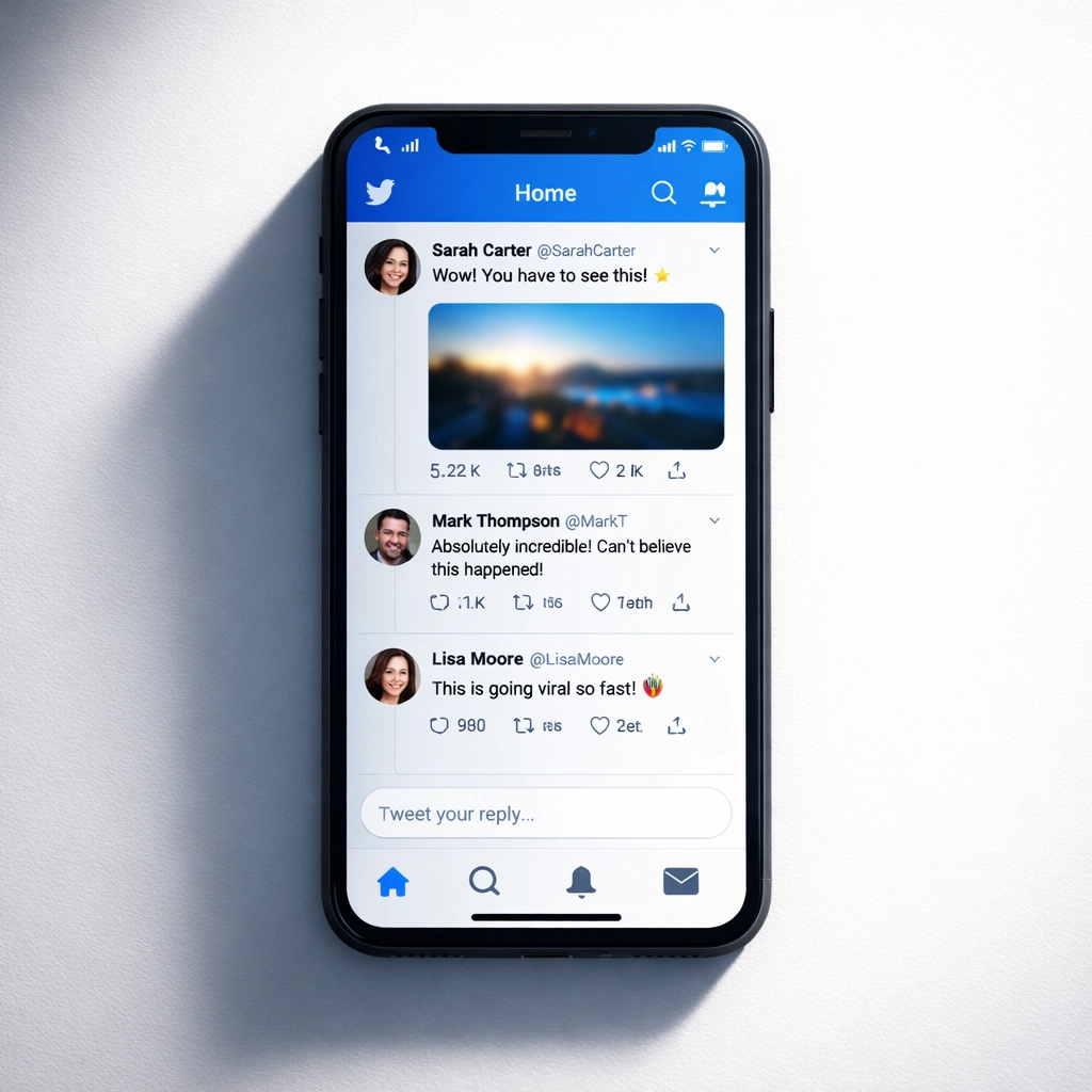 Smartphone displaying viral book recommendation tweet on social media feed