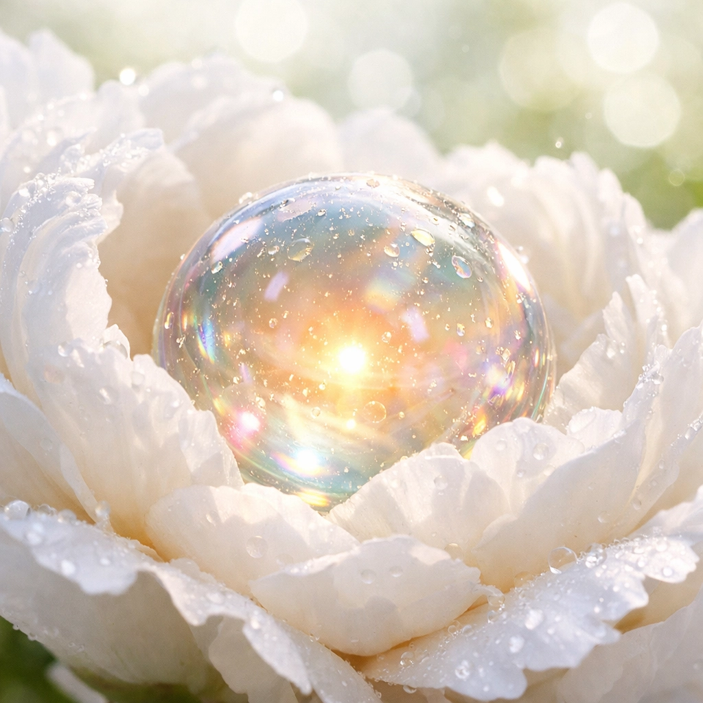 A delicate sphere inside a white peony flower, illustrating the natural environment of the INVOcell Baby Pod.