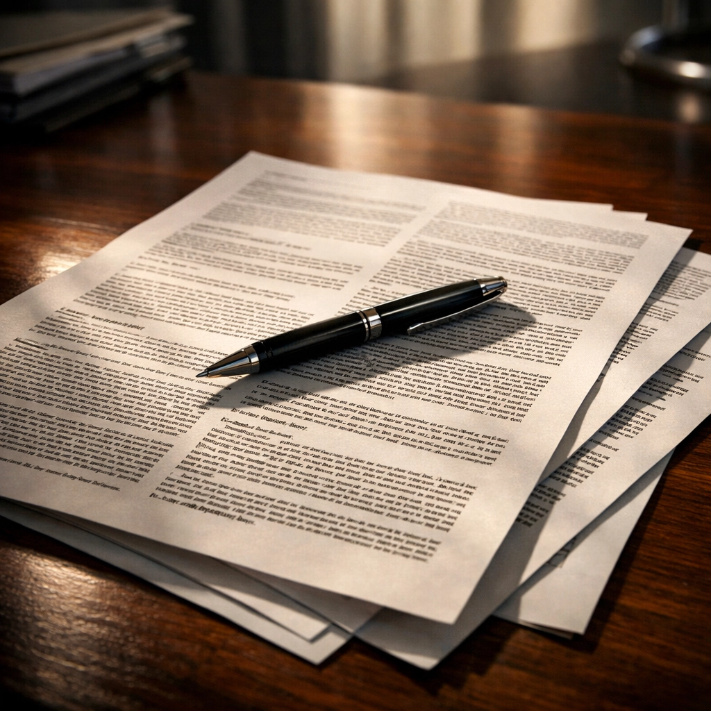 Complex legal documents for Mississippi business sale with fine print and multiple clauses