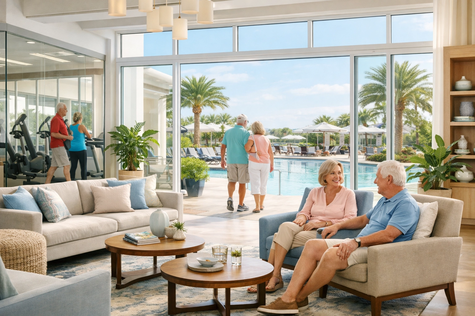 Seniors enjoying resort-style clubhouse amenities at a Bucks County PA retirement community