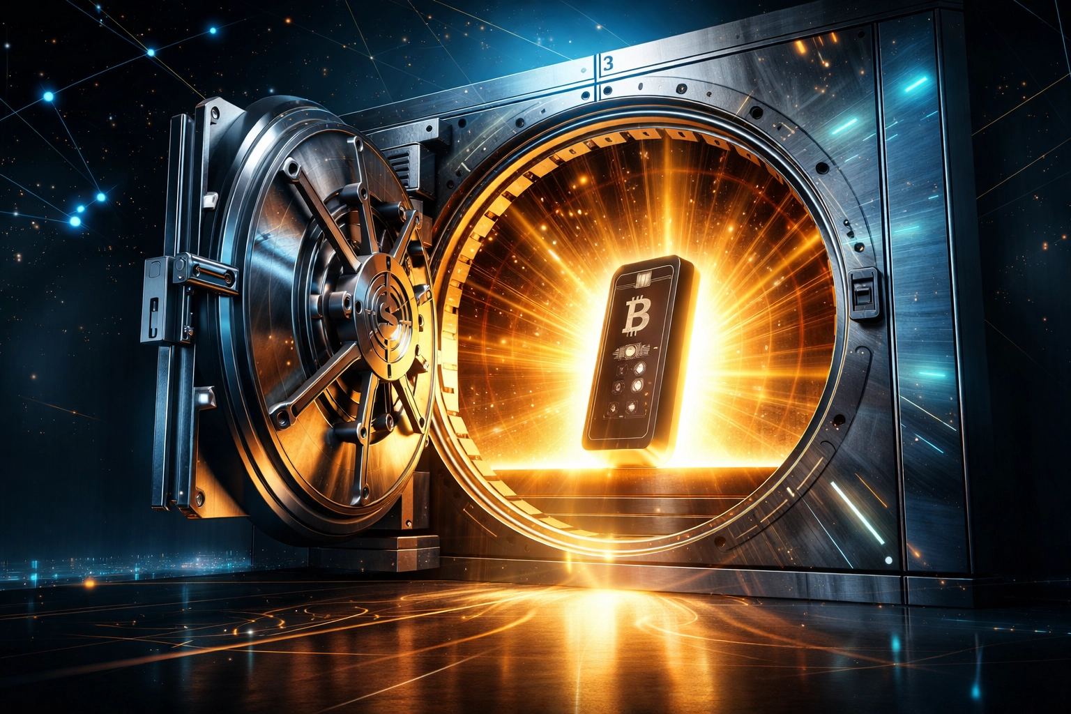 Secure crypto wallet vault symbolizing self-custody decentralized payments for merchants seeking financial control