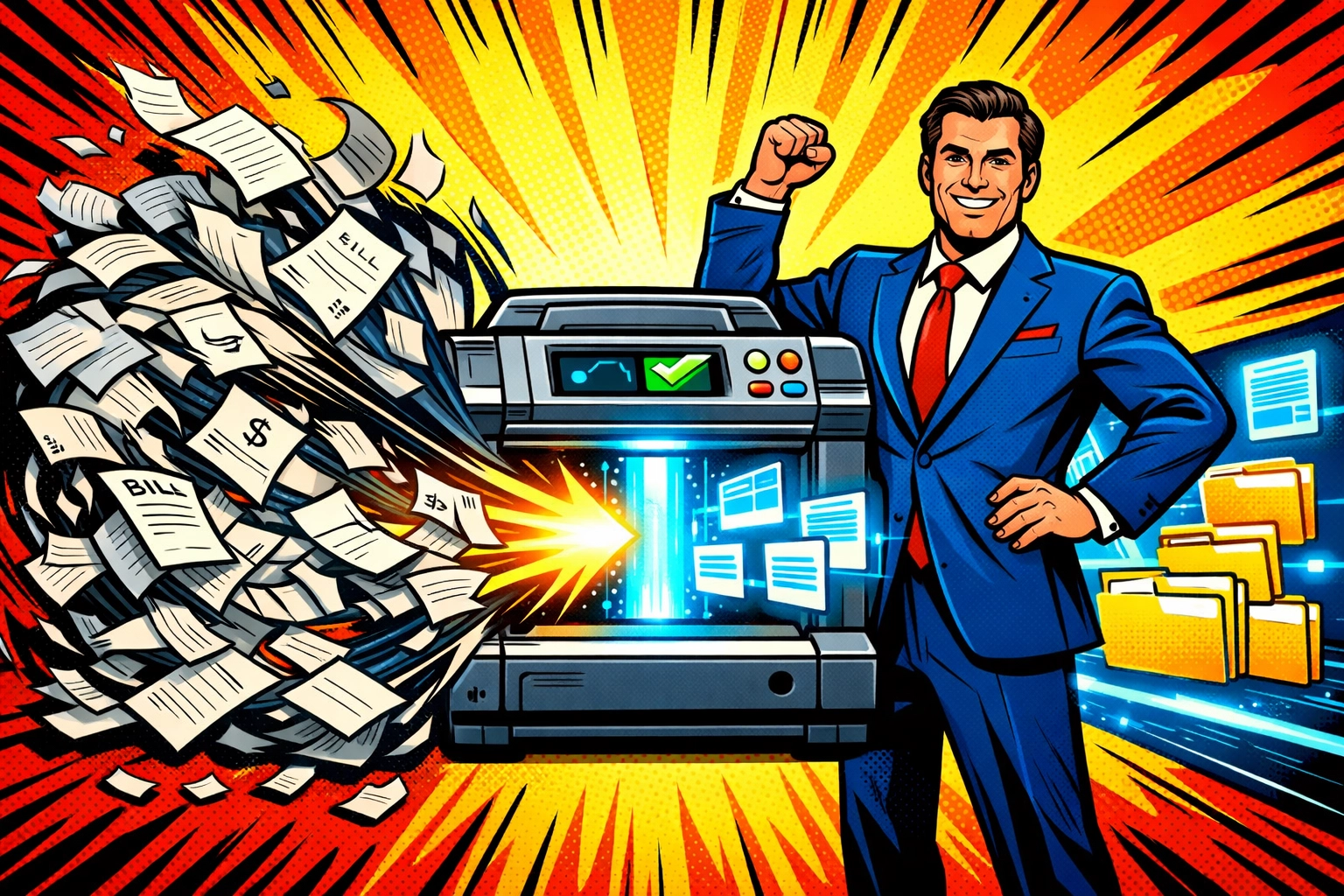 Business owner using automated invoice processing to convert messy receipts into organized digital records.