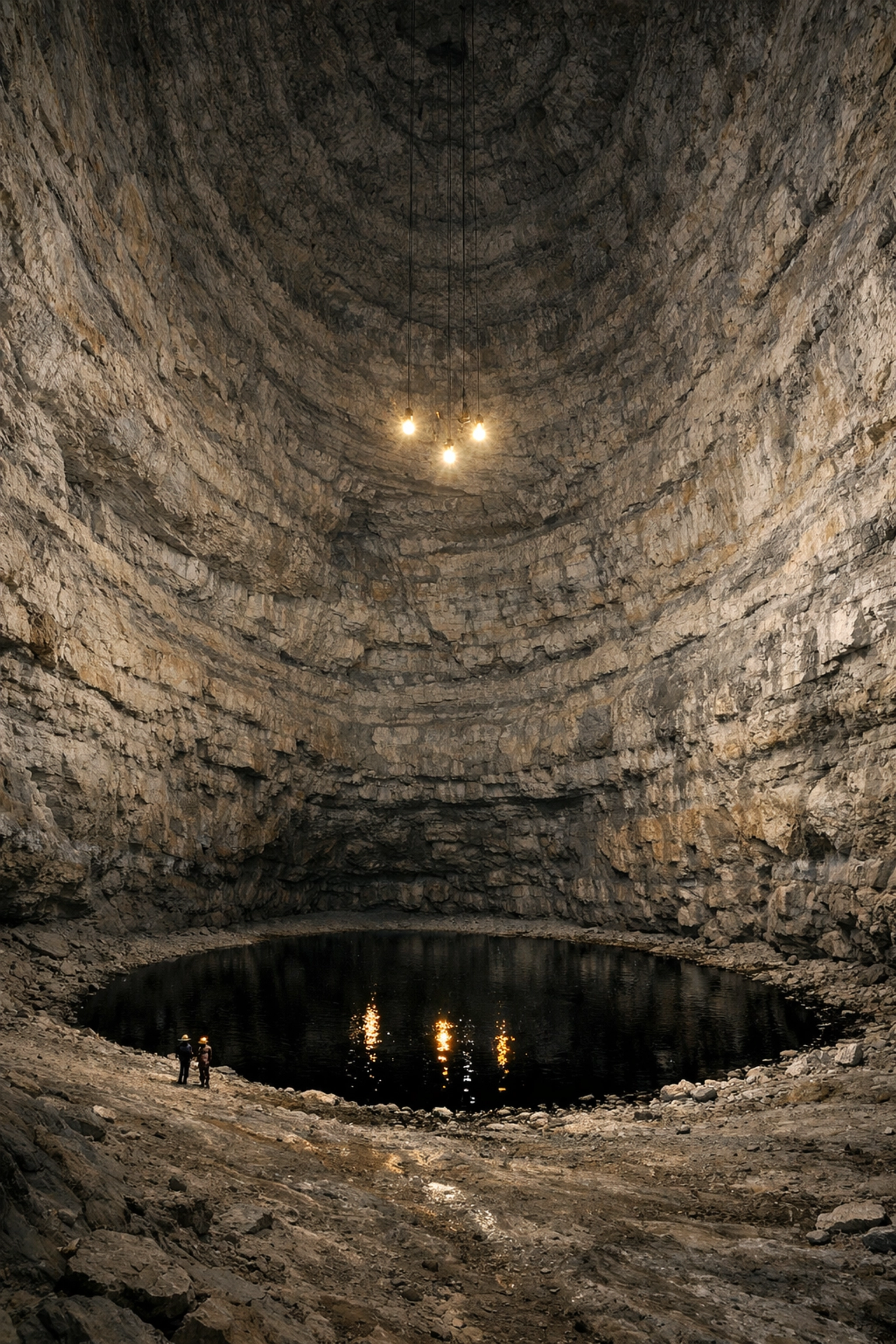 Inside a nearly empty Strategic Petroleum Reserve cavern representing low US oil stockpiles.