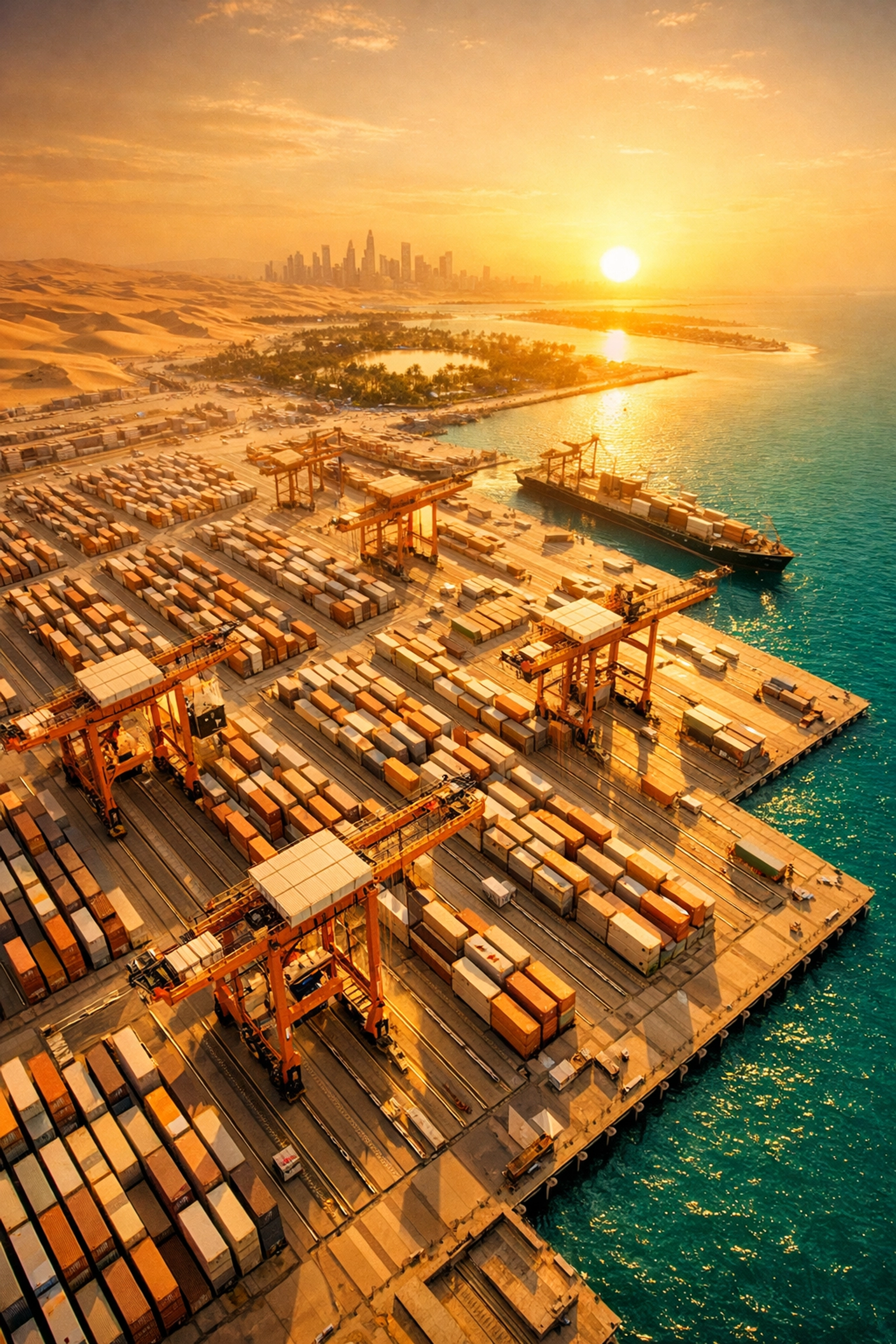 Modern logistics hub in UAE representing supply chain shifts to protect GDP growth India.