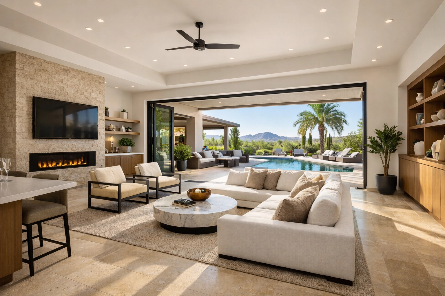 Modern open-concept interior of a luxury Scottsdale home with premium finishes, perfect for home buying or selling.
